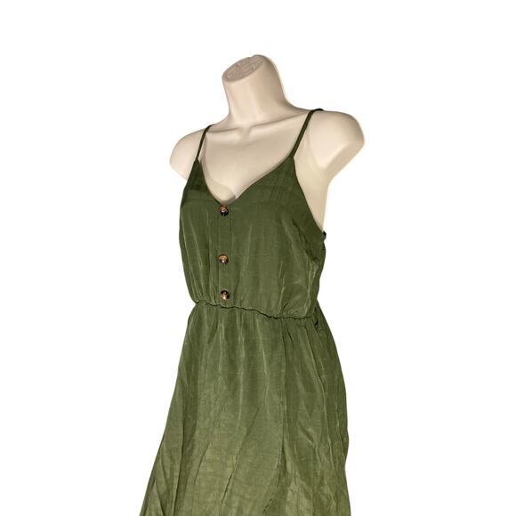 Women's M Green Sleeveless Button-Up Midi Dress Casual‎ Spring - Picture 1 of 11